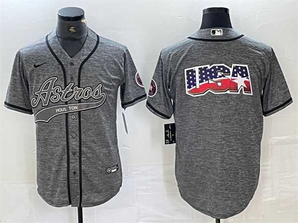 Men%27s Houston Astros Gray Team Big Logo With Patch Cool Base Stitched Baseball Jerseys